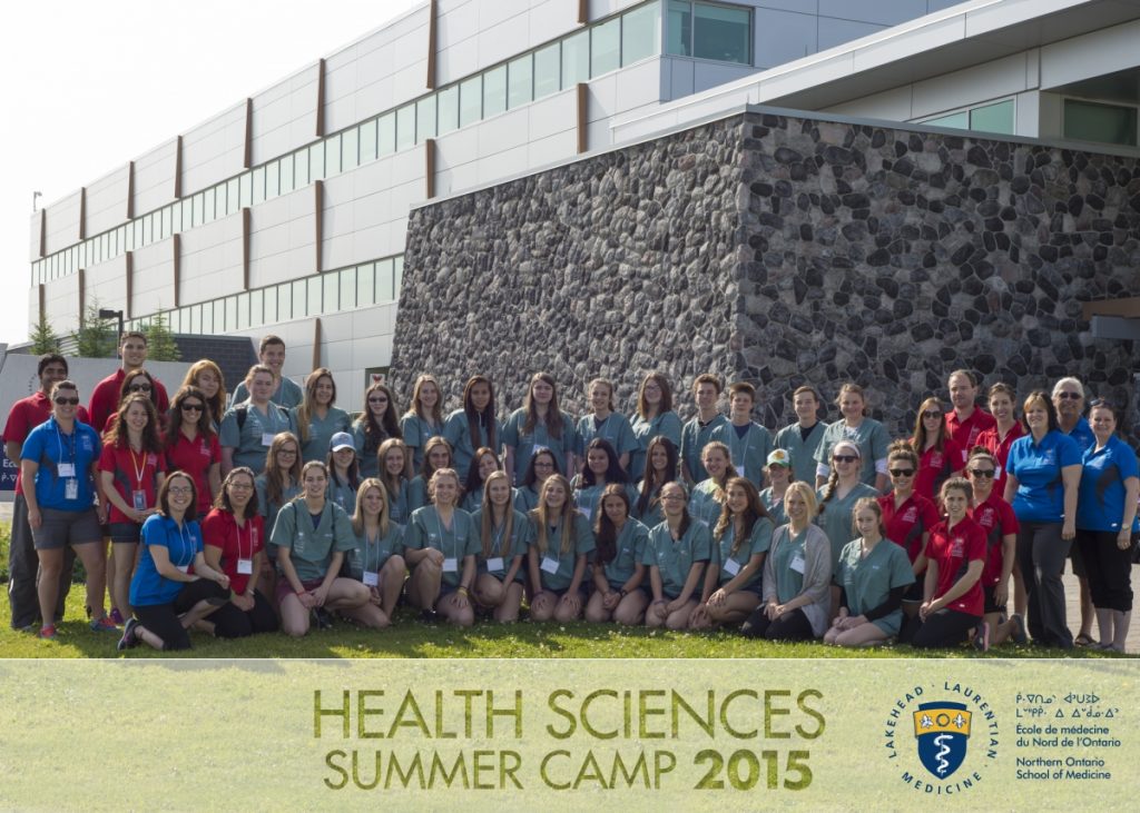 Group photo of Health Sciences Camp 2015 campers, team leads, and NOSM staff