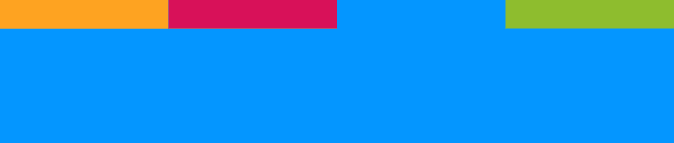 Blue banner with equally sized yellow, red, blue, and green bars across the top
