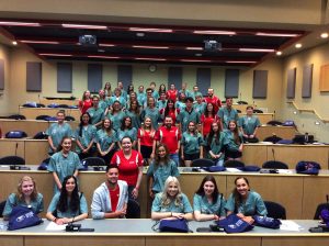 Group photo of Campmed 2018 Sudbury participants and Team Leads in large classroom