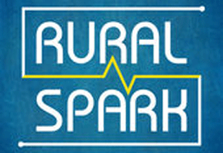 Blue box with the words rural spark written in white.