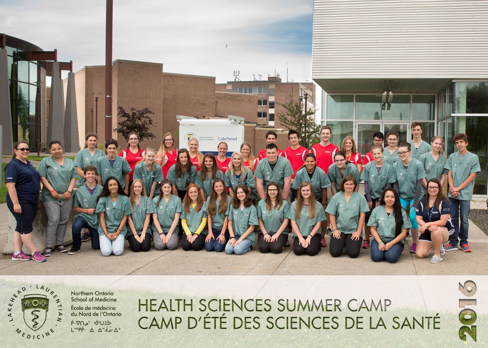 Health Sciences Summer Camp 2016 group photo of campers, team leads, and NOSM staff