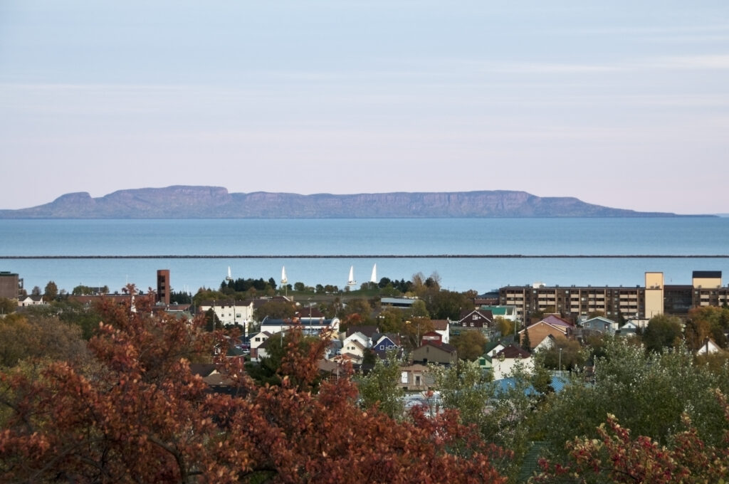 Beautiful fall view of the sleeping giant rock and Lake Superior in Thunder Bay Ontario 